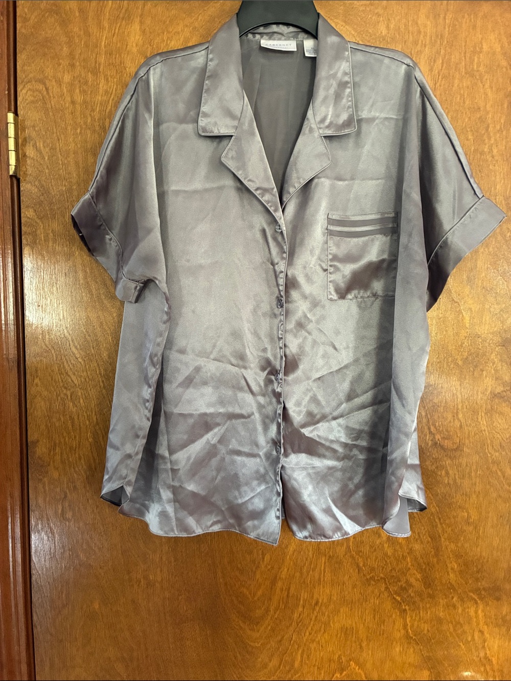 Cabernet Satin Button-Front Sleep Top in Silver